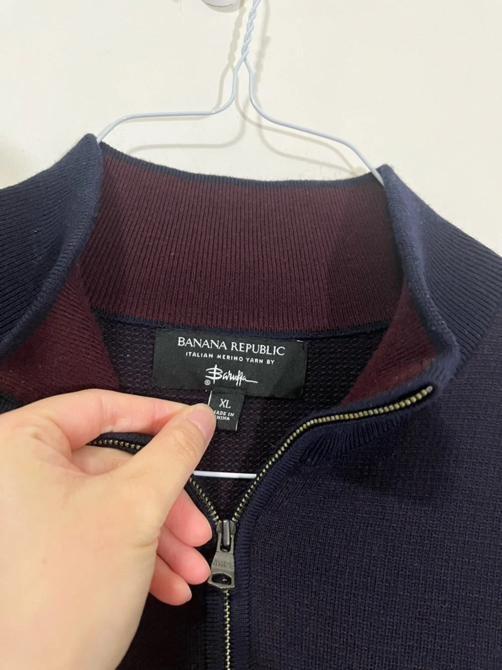Banana Republic Sweater Mens XL Baruffa 100% Extra Fine Merino Wool 1/4 Zip
